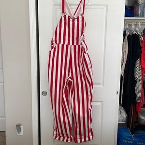 Red/White Gameday Bib Overalls, UNISEX size Large